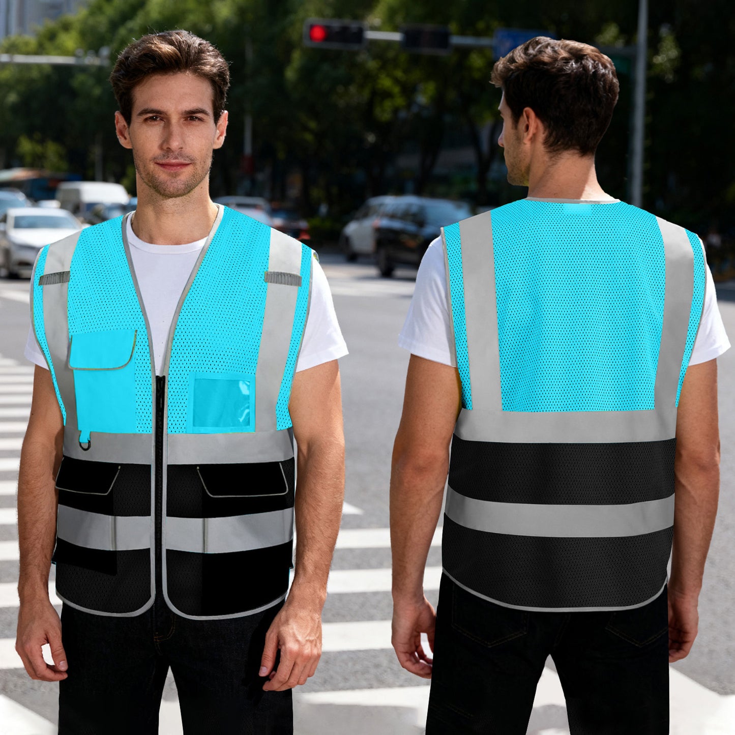 Shmimy 6 Pockets Custom Safety Vest Customized Logo Class 2 High Visibility Reflective Vest