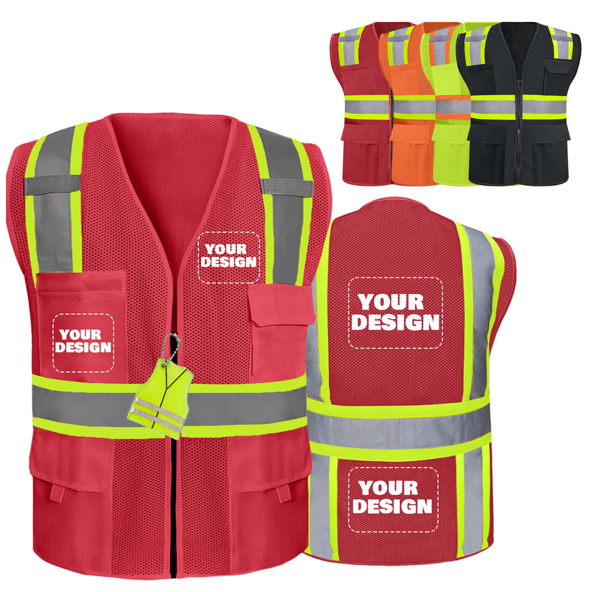 Shmimy Custom Safety Vest Customized Logo Class 2 High Visibility Reflective Vest with 8 Pockets Construction workwear