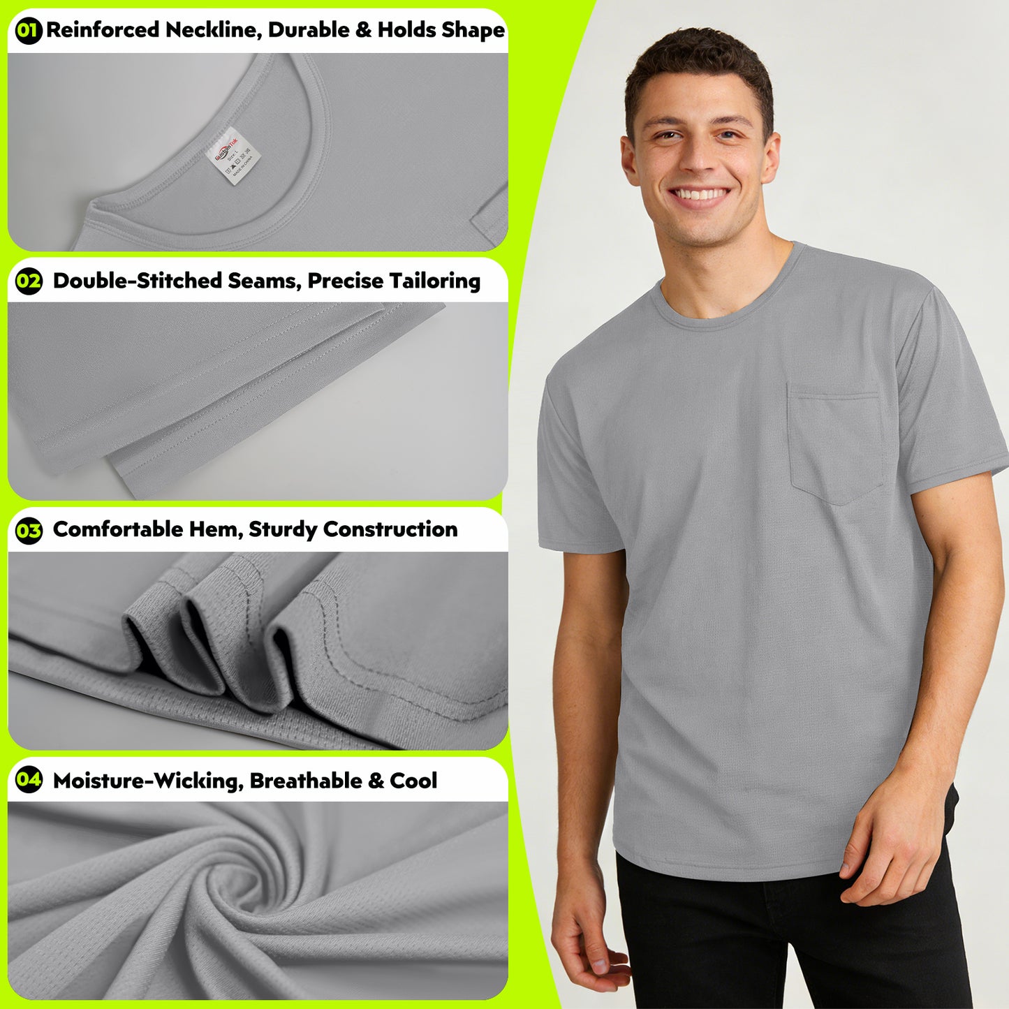 Shmimy Custom Shirt With Pocket, Custom Shirts Men Workout Shirts Dry Fit Moisture Wicking Short Sleeve Athletic Work T-Shirts