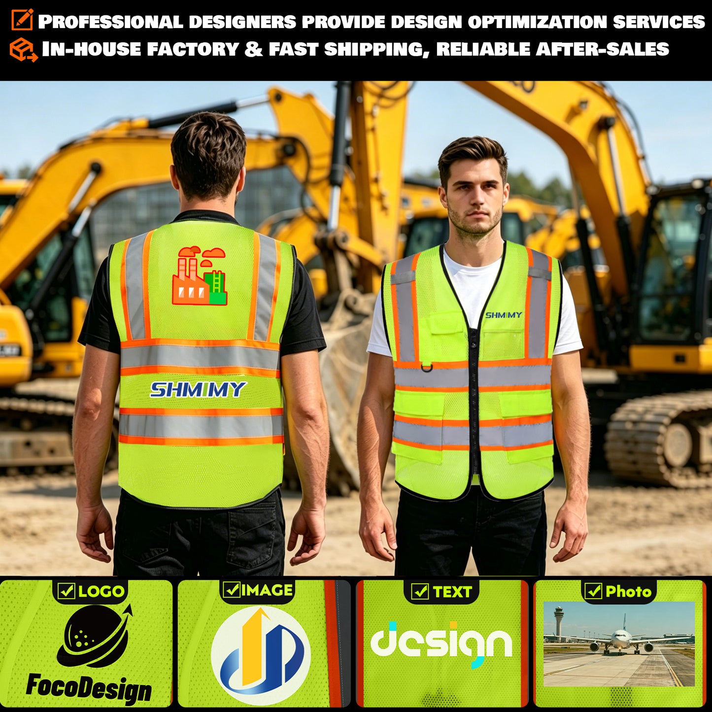 Shmimy Custom Mesh Safety Vest with 5 Pockets Class 2 Adult Unisex Construction Security Workwear