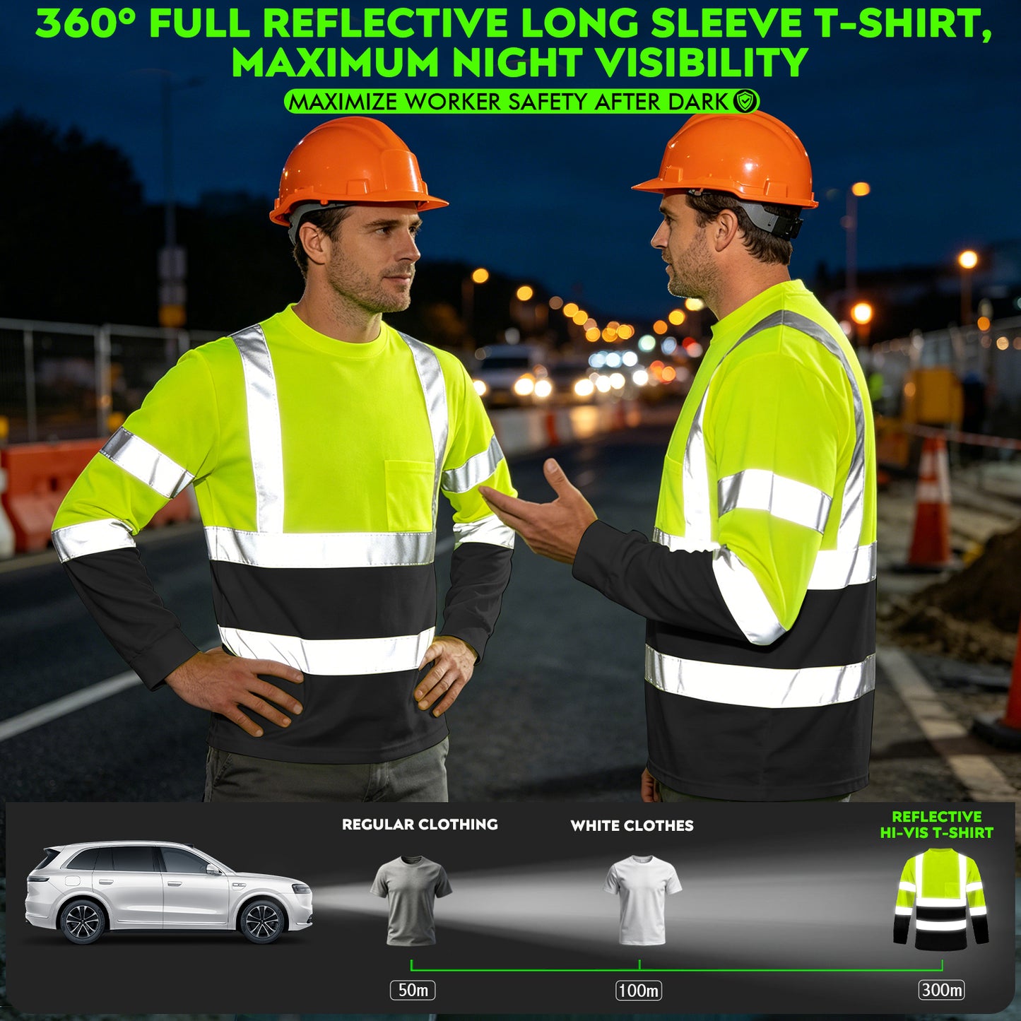 Shmimy Custom Safety Shirts, ANSI Class 3 Reflective Work Shirts Long Sleeve Crewneck T-Shirt
