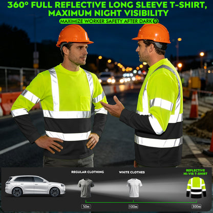 Shmimy Custom Safety Shirts, ANSI Class 3 Reflective Work Shirts Long Sleeve Crewneck T-Shirt