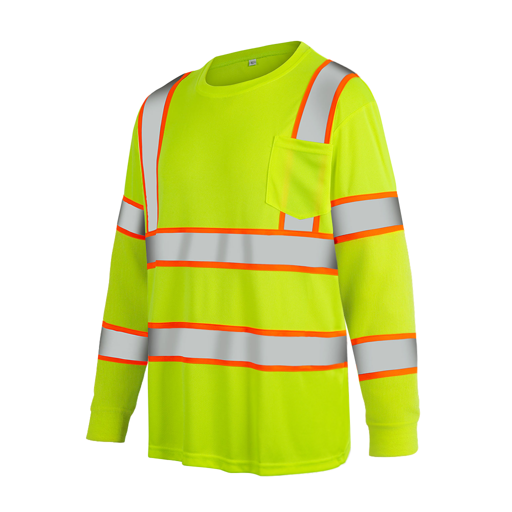 Shmimy Custom Logo High Visibility Safety Shirts, ANSI Class 3 Reflective Work Shirts Long Sleeve Crewneck T-Shirt