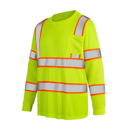 Shmimy Custom Logo High Visibility Safety Shirts, ANSI Class 3 Reflective Work Shirts Long Sleeve Crewneck T-Shirt