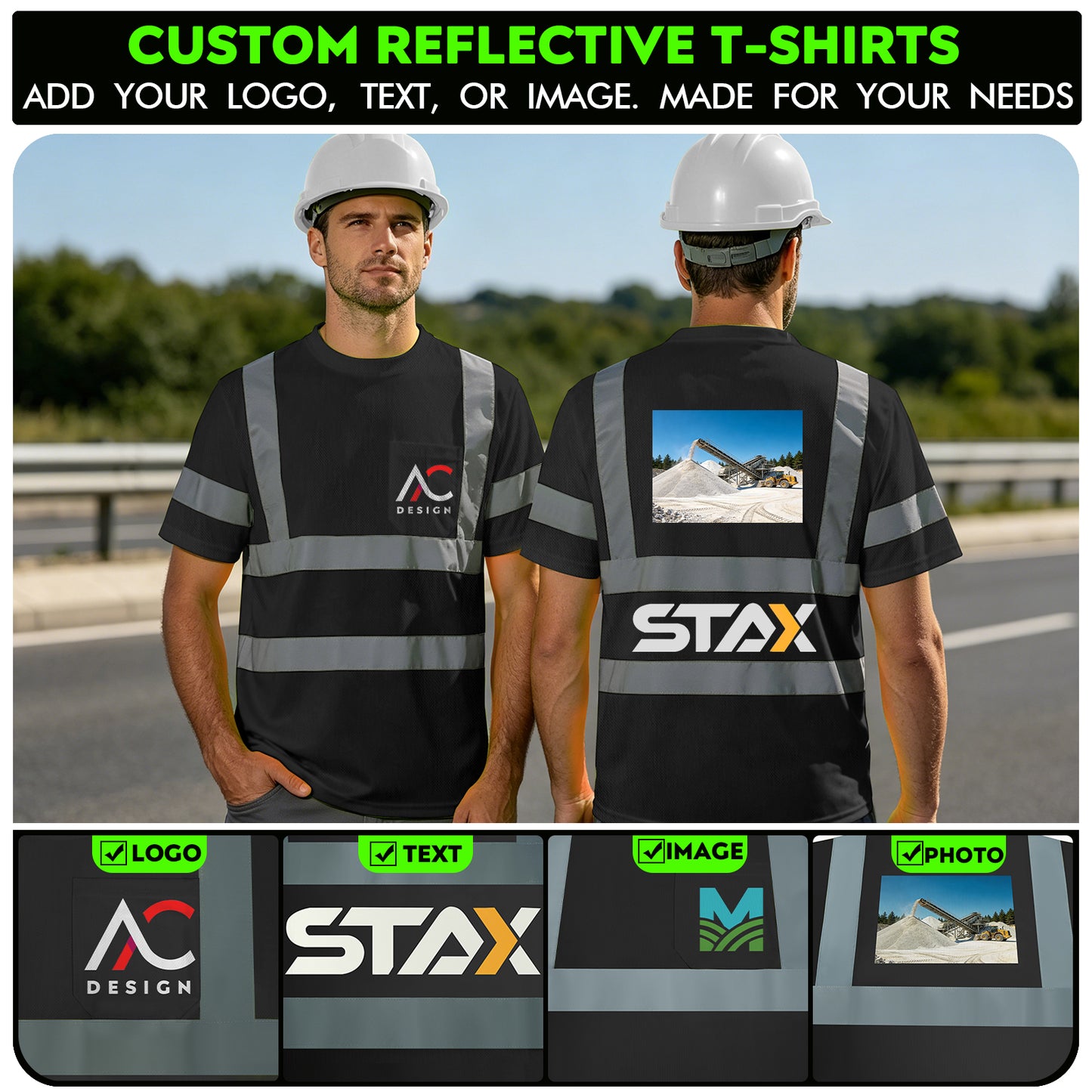 Shmimy Custom Logo High Visibility Shirts Class 3 Reflective Shirts ANSI with Pocket