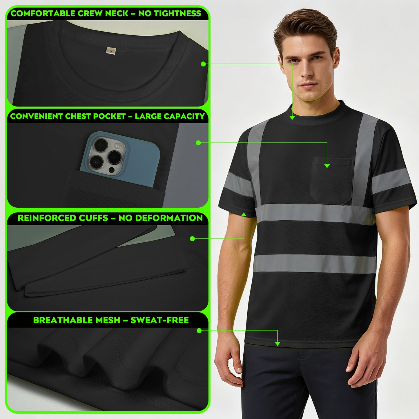 Shmimy Custom Logo High Visibility Shirts Class 3 Reflective Shirts ANSI with Pocket