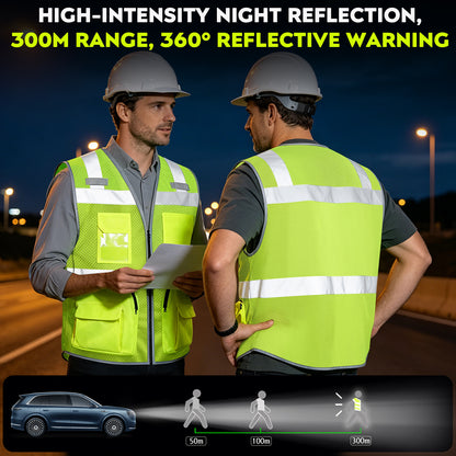 Shmimy Custom Logo Safety Vest 8-Pockets Class 2 High Visibility Reflective Vest for Men - Personalized Logo Team Vest