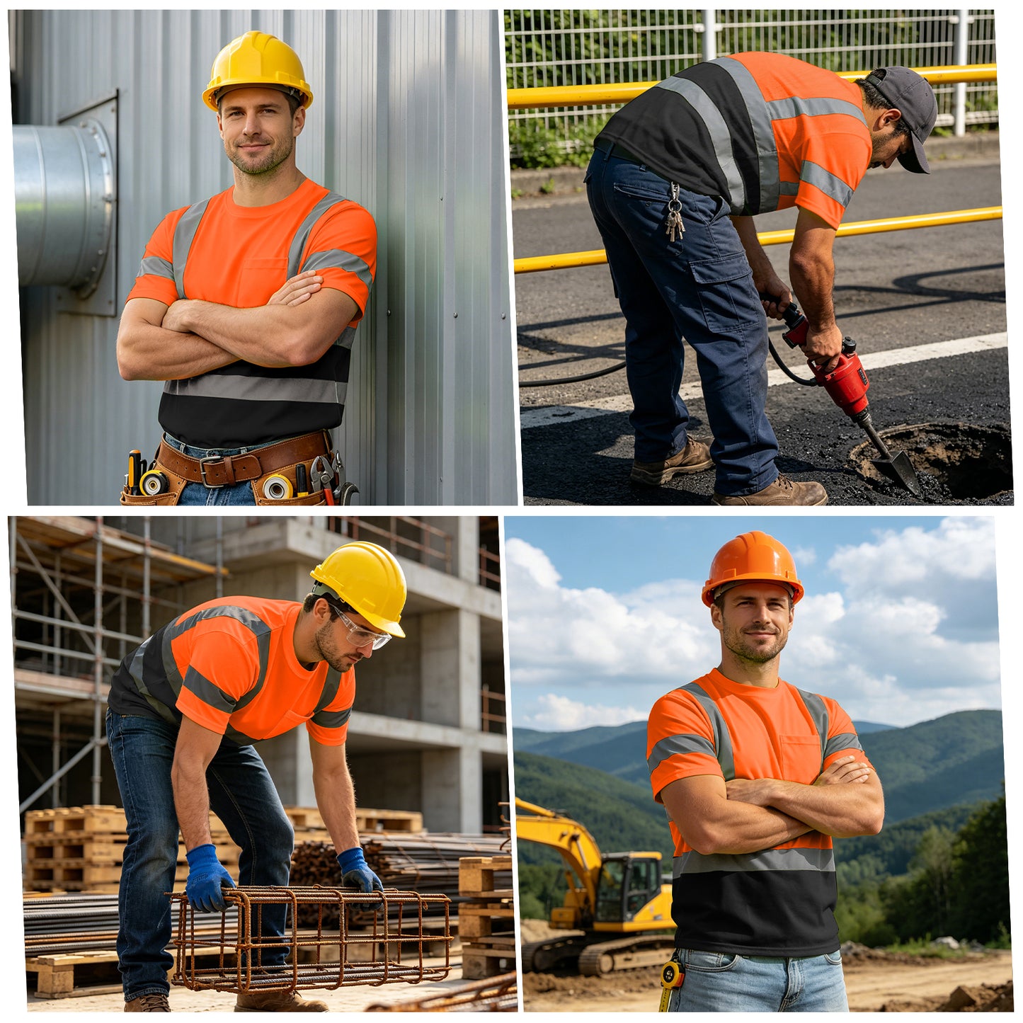 Shmimy Custom Logo High Visibility Shirts Class 3 Short Sleeve Reflective Shirts ANSI with Pocket Safety Shirts