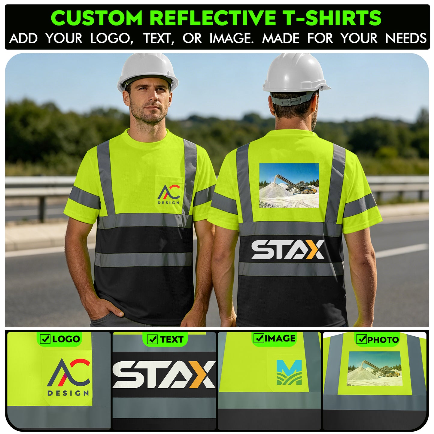Shmimy Custom Logo High Visibility Shirts Class 3 Short Sleeve Reflective Shirts ANSI with Pocket Safety Shirts