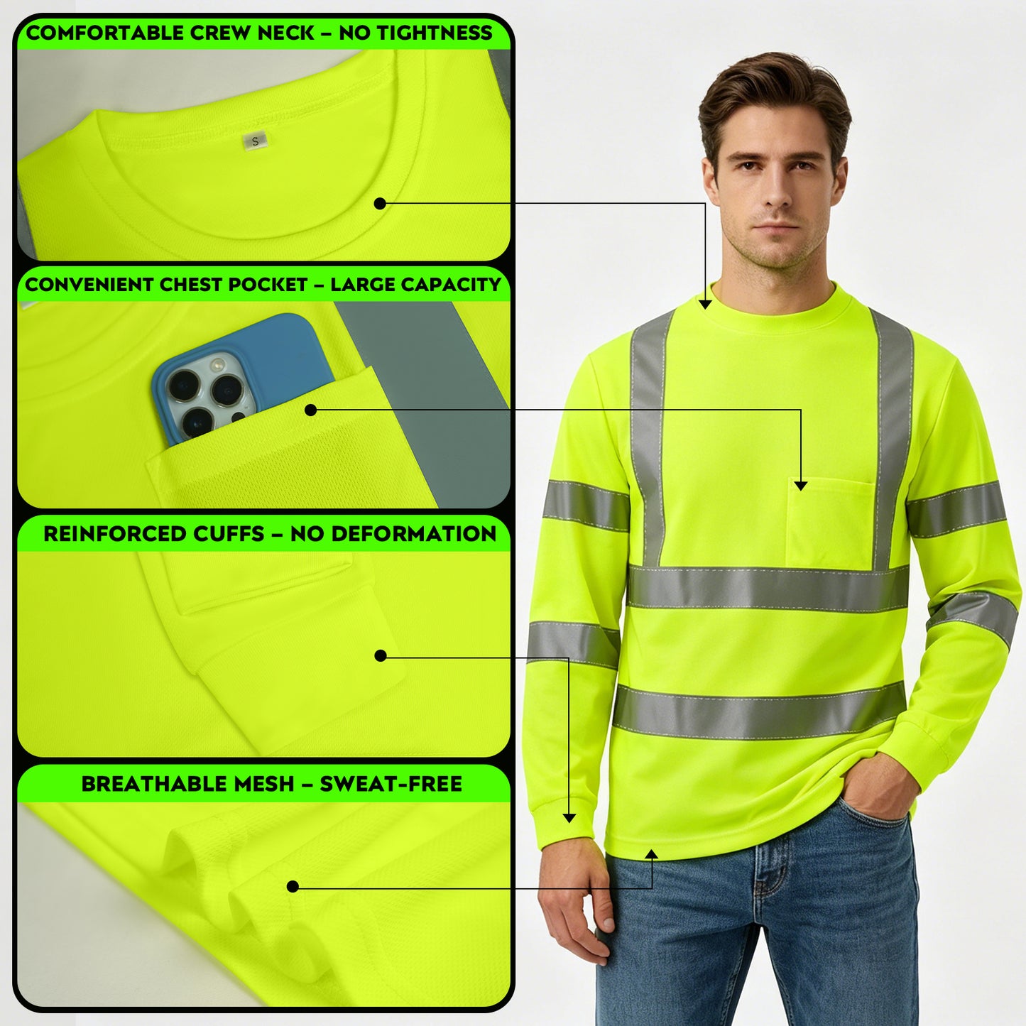 Shmimy Custom Logo High Visibility Shirts Class 3 Reflective Shirts ANSI with Pocket Safety Shirts