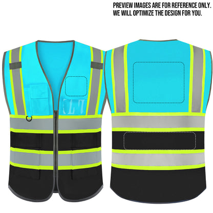 Shmimy Custom Logo Reflective Work Vest with Pockets| Class 2 High Visibility Safety Vest