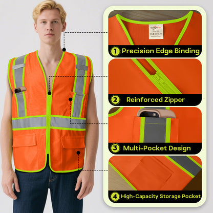 Shmimy Custom High Visibility Safety Vest, Class 2 Reflective Work Vest With Pockets, Custom Logo Construction Workwear