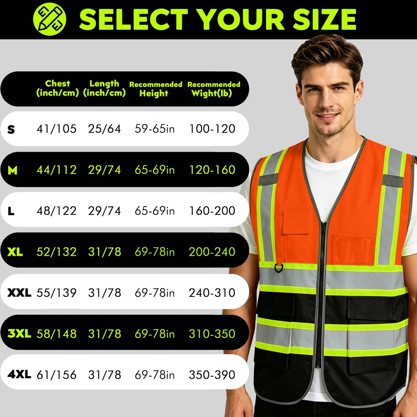 Shmimy Custom Logo Reflective Work Vest with Pockets| Class 2 High Visibility Safety Vest