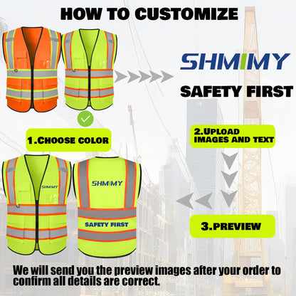 Shmimy Custom Safety Vest with 5 Pockets Class 2 Adult Unisex Construction Security Workwear