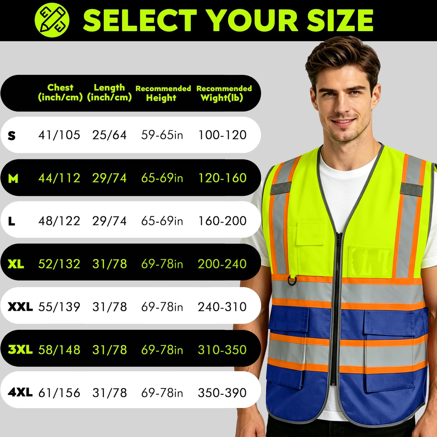 Shmimy Custom Logo Reflective Work Vest with Pockets| Class 2 High Visibility Safety Vest