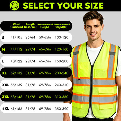Shmimy Custom Mesh Safety Vest with 5 Pockets Class 2 Adult Unisex Construction Security Workwear