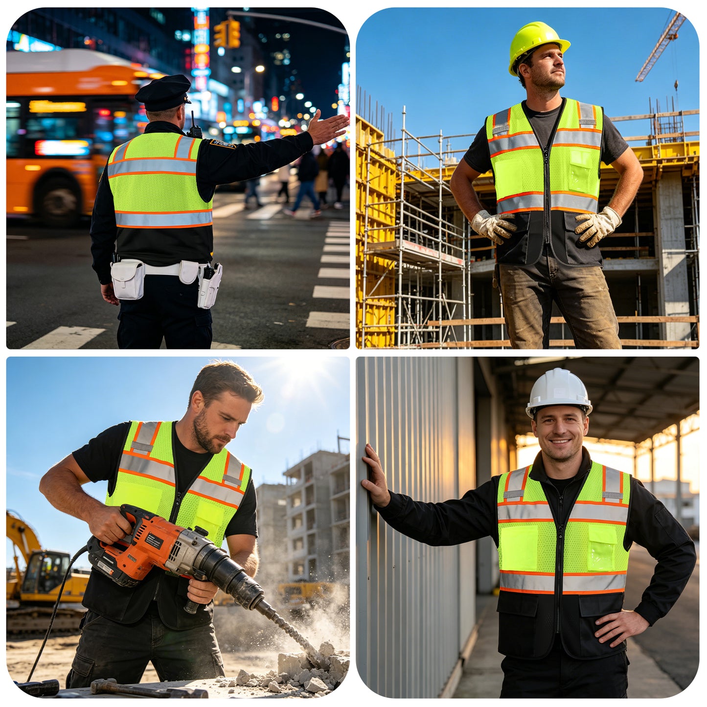 Shmimy Custom Logo High Visibility Reflective Safety Vest Class 2 - Unisex Adult Workwear with Zipper & 9 Pockets for Construction & Security