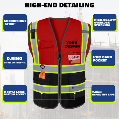 Custom High Visibility Reflective Safety Vest with Pockets | Personalized Logo for Construction, Men & Women