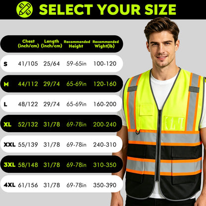Shmimy Custom Logo Reflective Work Vest with Pockets| Class 2 High Visibility Safety Vest