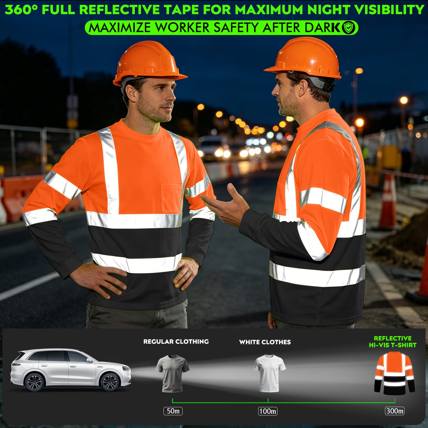 Shmimy Custom Safety Shirts, ANSI Class 3 Reflective Work Shirts Long Sleeve Crewneck T-Shirt