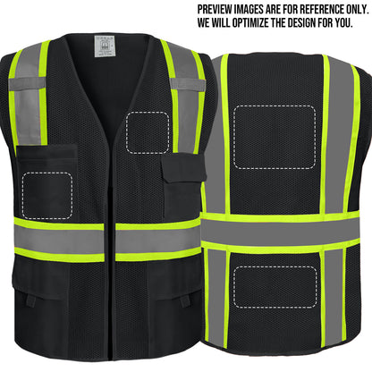 Shmimy Custom Safety Vest Customized Logo Class 2 High Visibility Reflective Vest with 8 Pockets Construction workwear