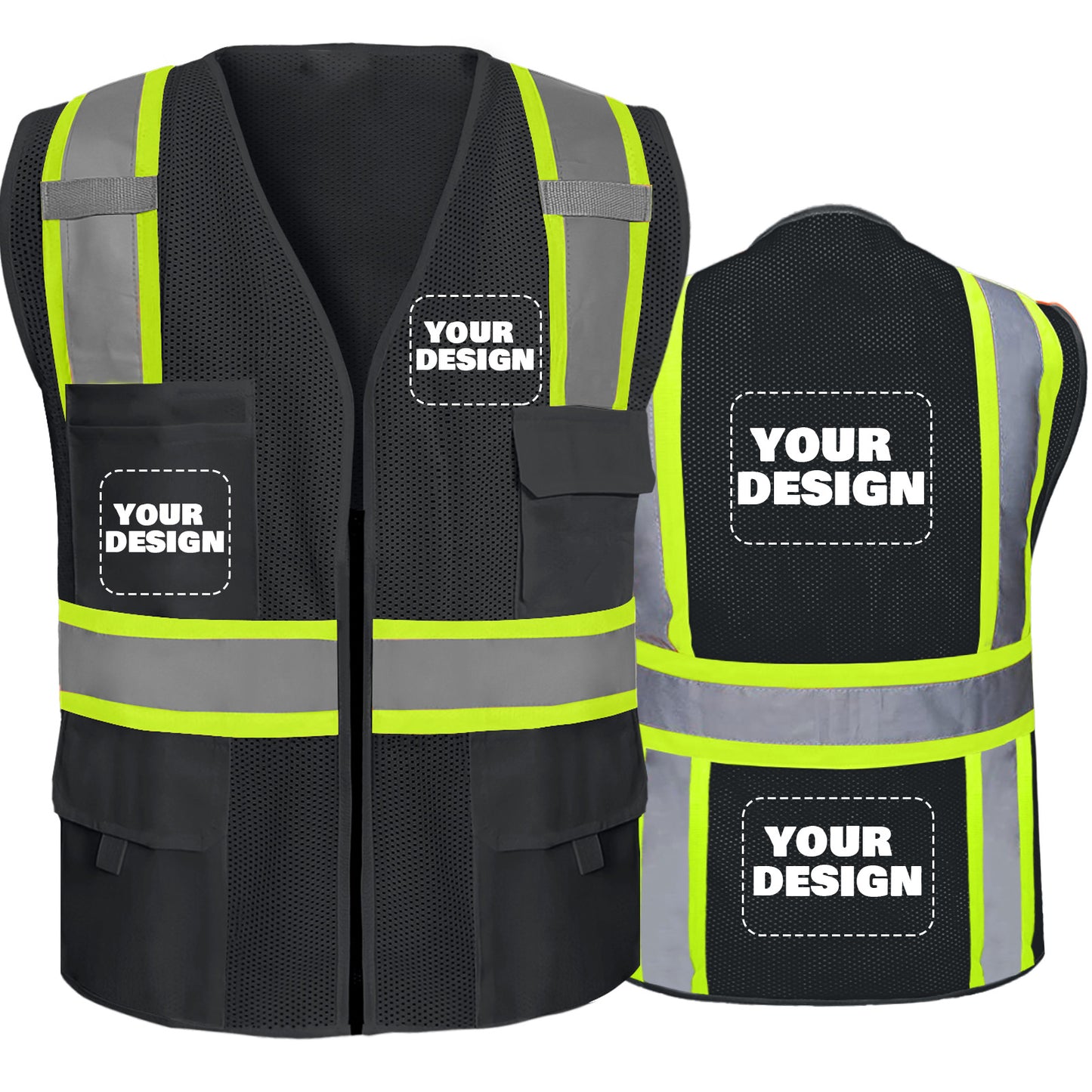 Shmimy Custom Safety Vest Customized Logo Class 2 High Visibility Reflective Vest with 8 Pockets Construction workwear