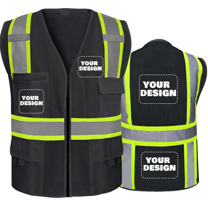 Shmimy Custom Safety Vest Customized Logo Class 2 High Visibility Reflective Vest with 8 Pockets Construction workwear
