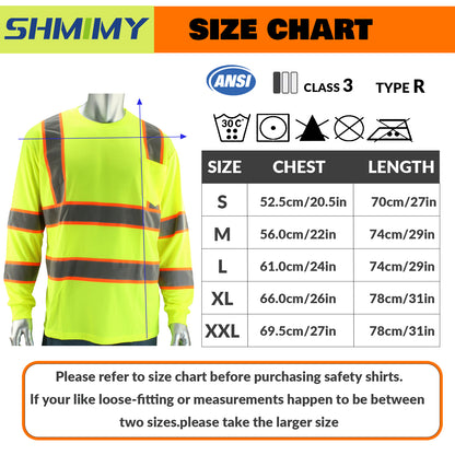 Shmimy Custom Logo High Visibility Safety Shirts, ANSI Class 3 Reflective Work Shirts Long Sleeve Crewneck T-Shirt