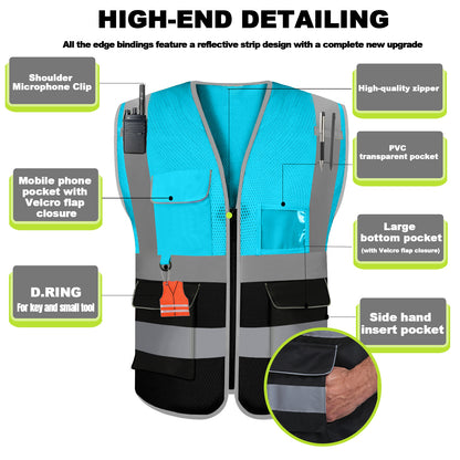 Shmimy 6 Pockets Custom Safety Vest Customized Logo Class 2 High Visibility Reflective Vest