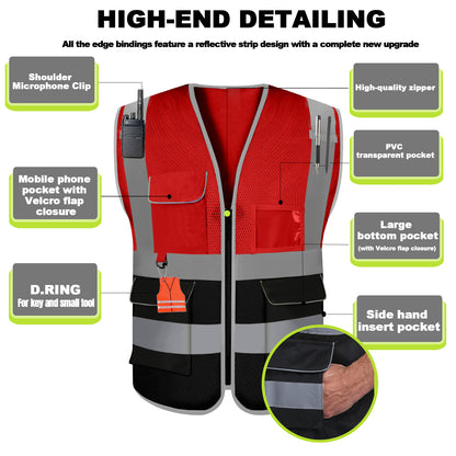 Shmimy 6 Pockets Custom Safety Vest Customized Logo Class 2 High Visibility Reflective Vest