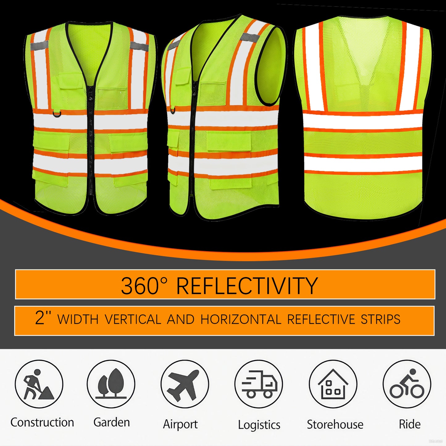 Shmimy Custom Mesh Safety Vest with 5 Pockets Class 2 Adult Unisex Construction Security Workwear