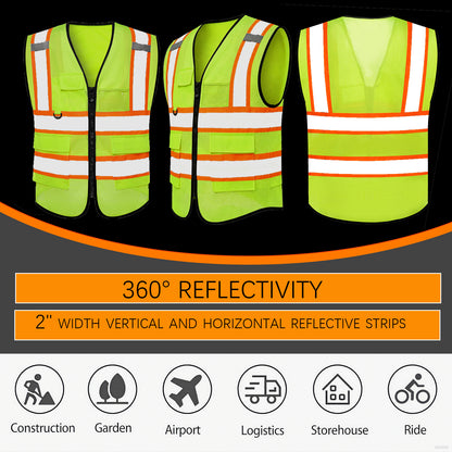 Shmimy Custom Mesh Safety Vest with 5 Pockets Class 2 Adult Unisex Construction Security Workwear