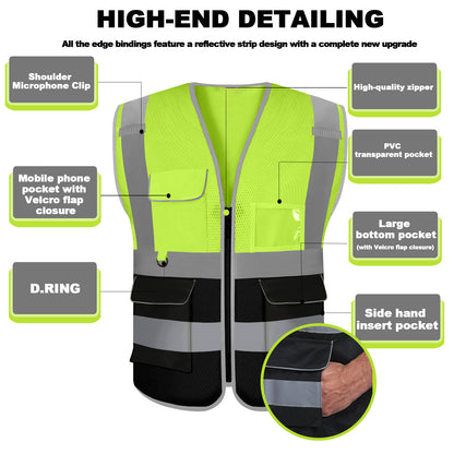 Shmimy 6 Pockets Custom Safety Vest Customized Logo Class 2 High Visibility Reflective Vest