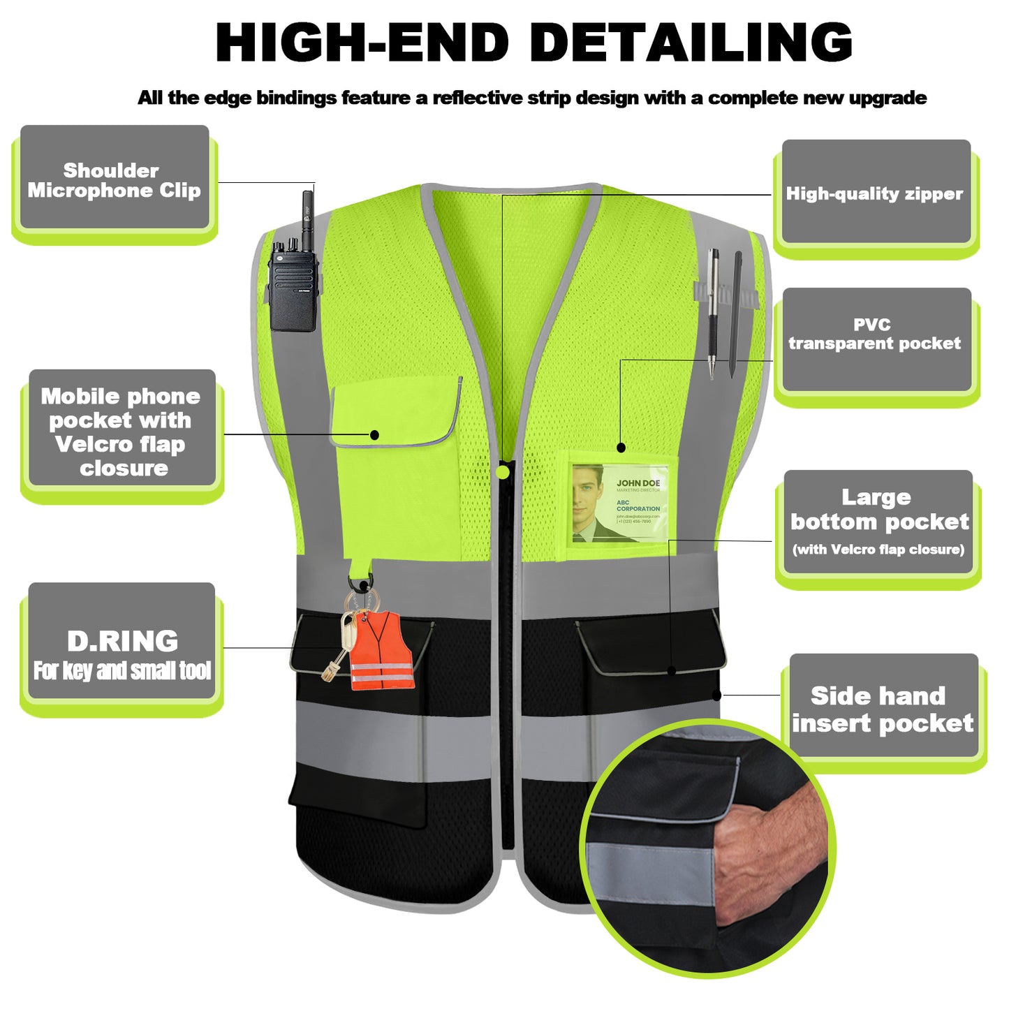 Shmimy 6 Pockets Custom Safety Vest Customized Logo Class 2 High Visibility Reflective Vest