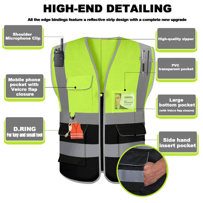 Shmimy 6 Pockets Custom Safety Vest Customized Logo Class 2 High Visibility Reflective Vest