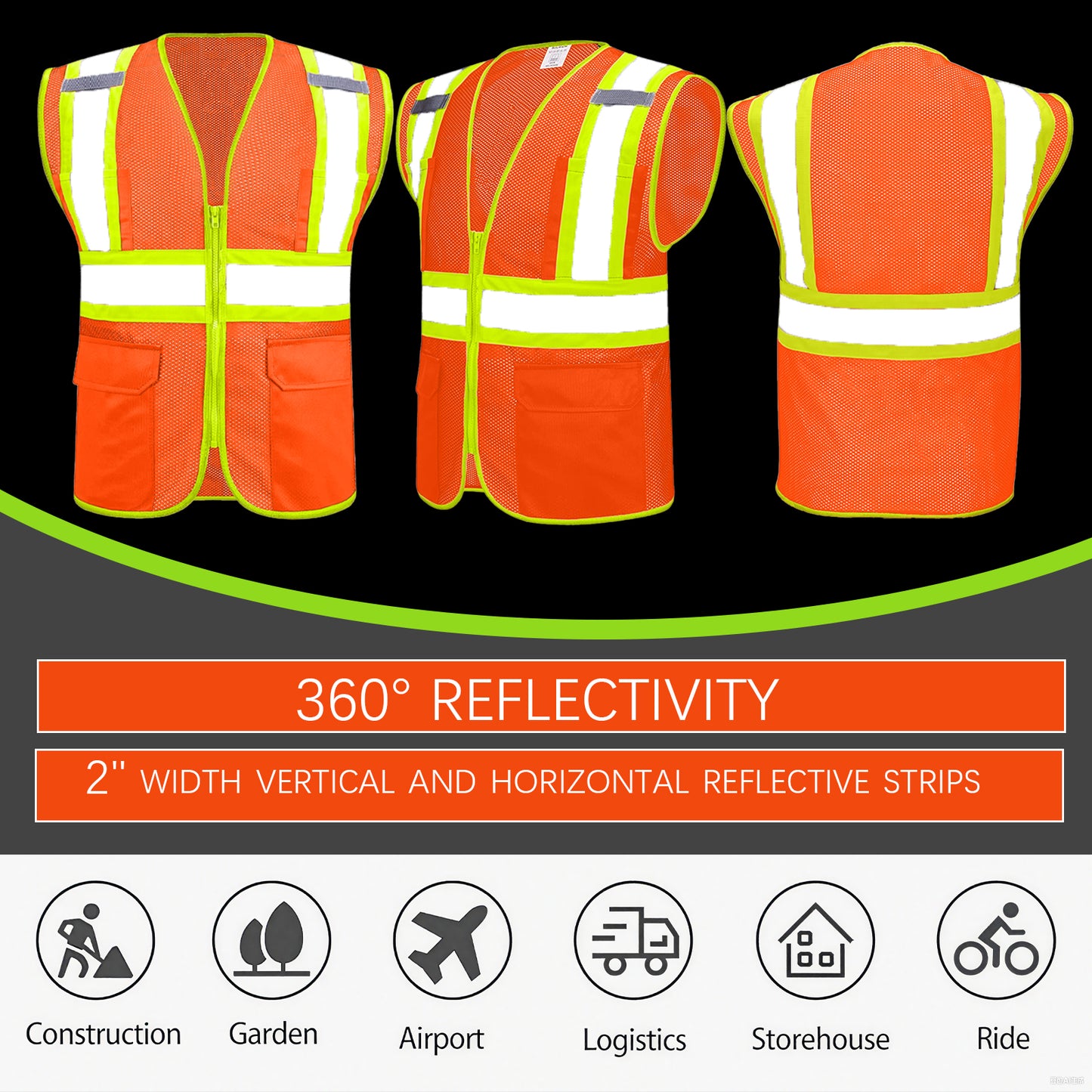 Shmimy Custom High Visibility Safety Vest, Class 2 Reflective Work Vest With Pockets, Custom Logo Construction Workwear