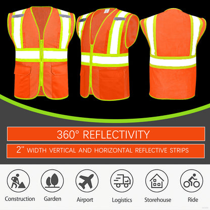 Shmimy Custom High Visibility Safety Vest, Class 2 Reflective Work Vest With Pockets, Custom Logo Construction Workwear