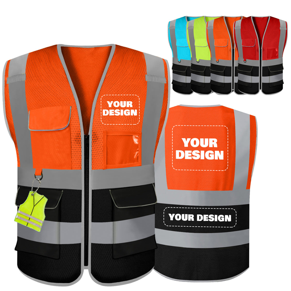 Shmimy 6 Pockets Custom Safety Vest Customized Logo Class 2 High Visibility Reflective Vest