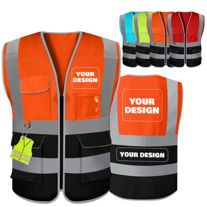 Shmimy 6 Pockets Custom Safety Vest Customized Logo Class 2 High Visibility Reflective Vest