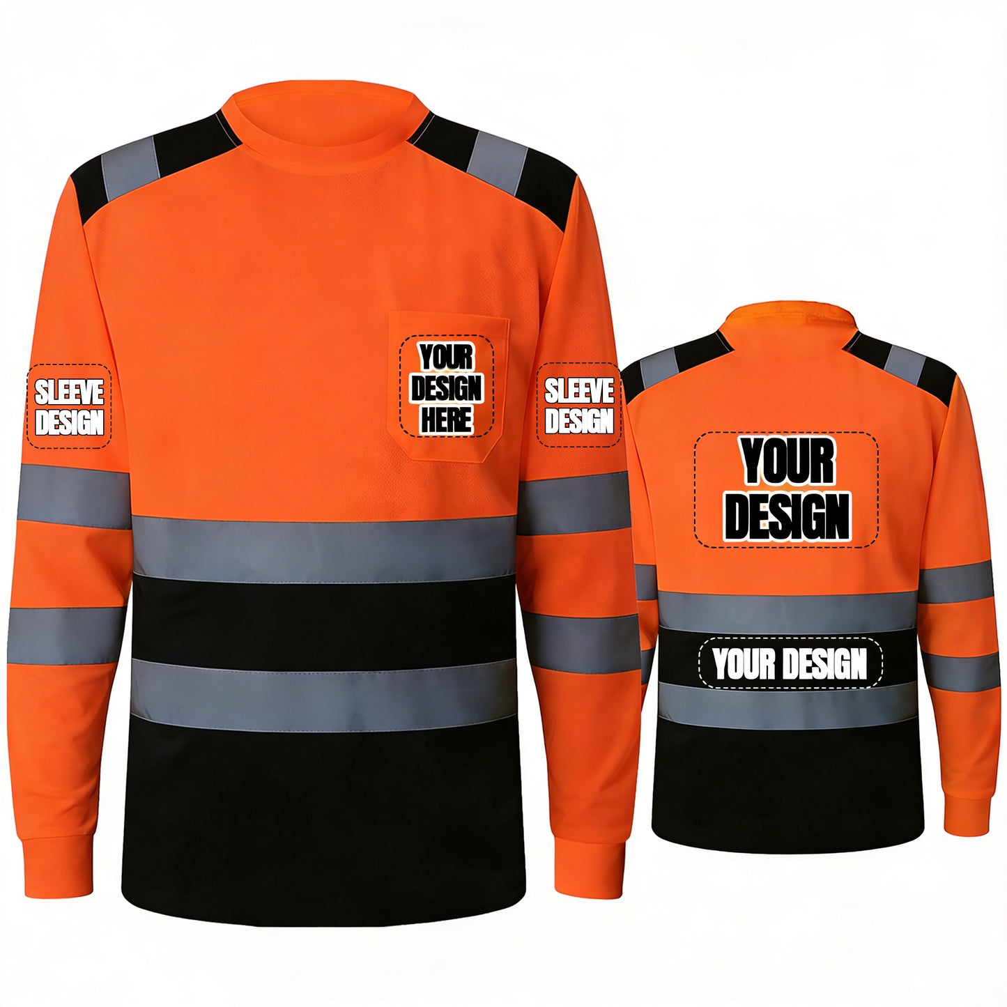 Shmimy Custom Logo High Visibility Safety Shirts, ANSI Class 3 Reflective Work Shirts Long Sleeve Crewneck T-Shirt