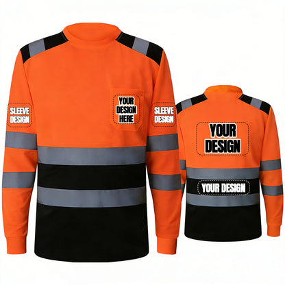 Shmimy Custom Logo High Visibility Safety Shirts, ANSI Class 3 Reflective Work Shirts Long Sleeve Crewneck T-Shirt