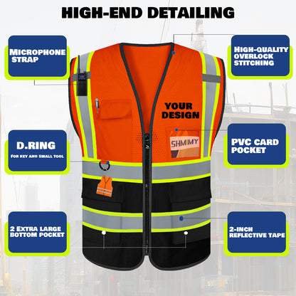 Custom High Visibility Reflective Safety Vest with Pockets | Personalized Logo for Construction, Men & Women