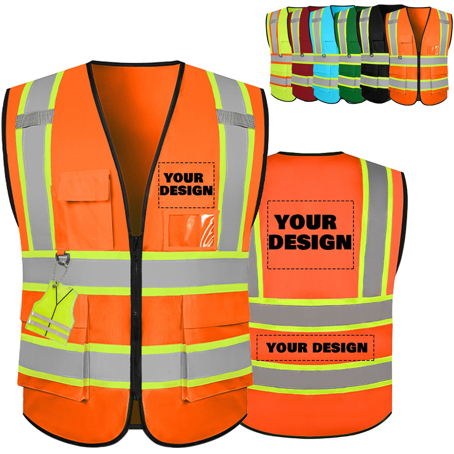 Shmimy Custom Safety Vest with 5 Pockets Class 2 Adult Unisex Construction Security Workwear