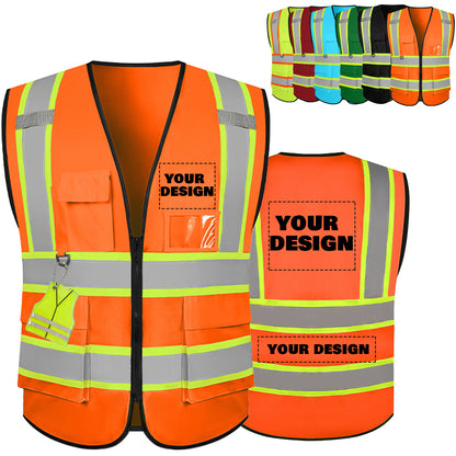 Shmimy Custom Safety Vest with 5 Pockets Class 2 Adult Unisex Construction Security Workwear