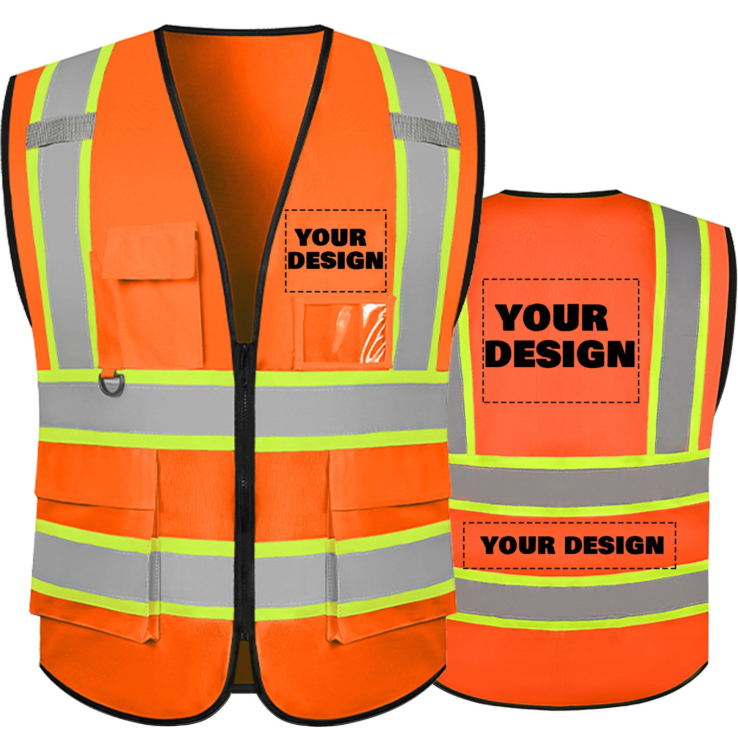 Shmimy Custom Safety Vest with 5 Pockets Class 2 Adult Unisex Construction Security Workwear