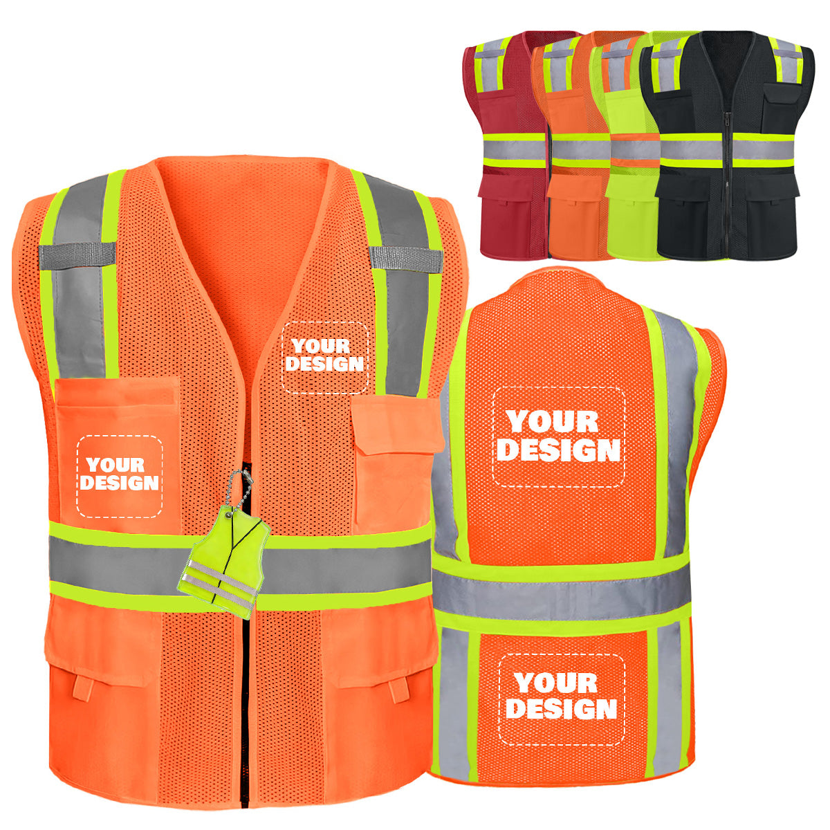 Shmimy Custom Safety Vest Customized Logo Class 2 High Visibility Reflective Vest with 8 Pockets Construction workwear
