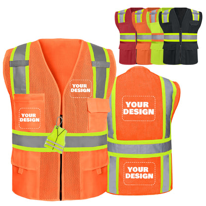 Shmimy Custom Safety Vest Customized Logo Class 2 High Visibility Reflective Vest with 8 Pockets Construction workwear