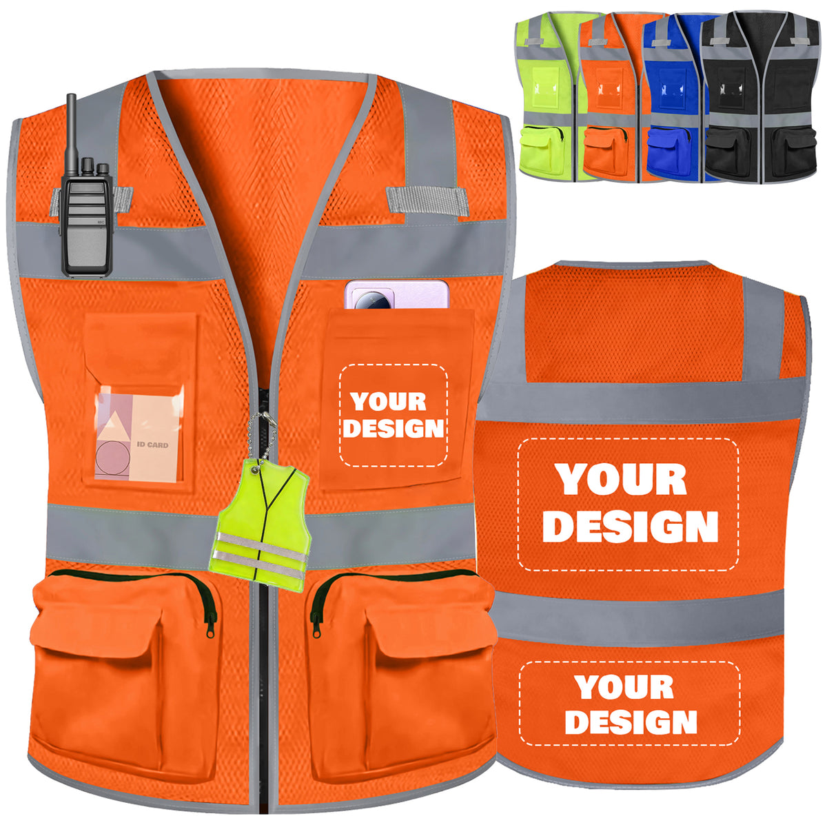 Shmimy Custom Logo Safety Vest 8-Pockets Class 2 High Visibility Reflective Vest for Men - Personalized Logo Team Vest