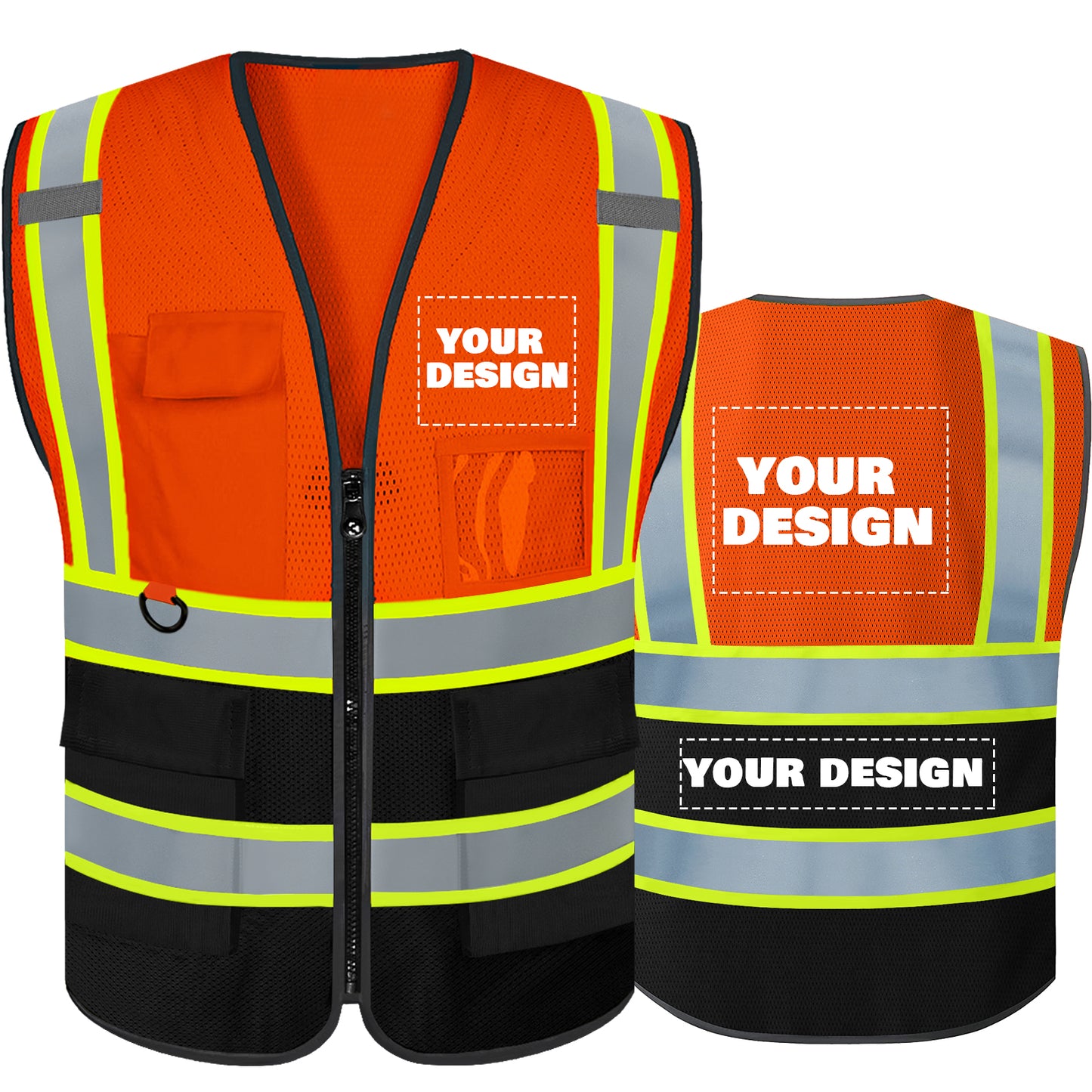 Custom High Visibility Reflective Safety Vest with Pockets | Personalized Logo for Construction, Men & Women