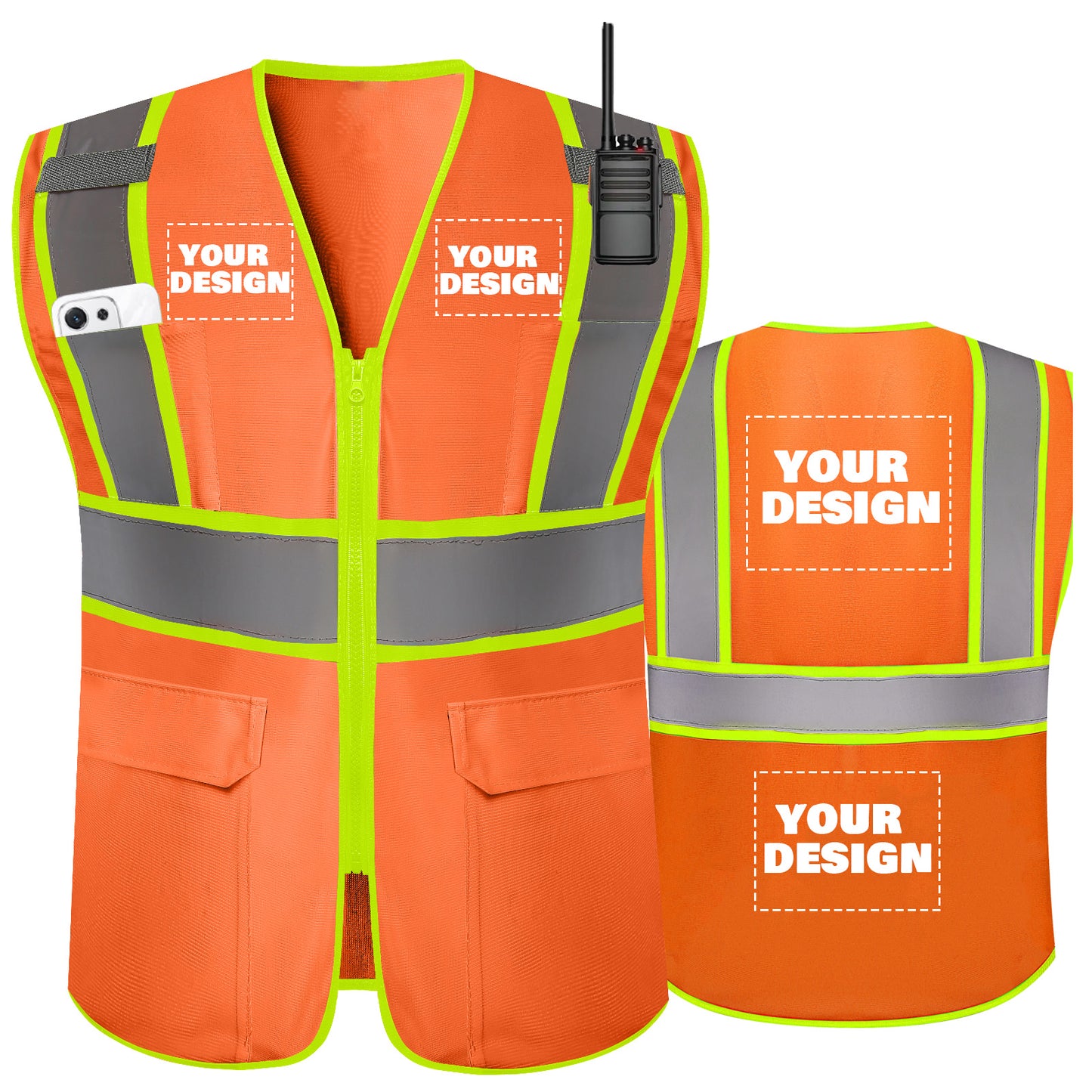 Shmimy Custom High Visibility Safety Vest, Class 2 Reflective Work Vest With Pockets, Custom Logo Construction Workwear